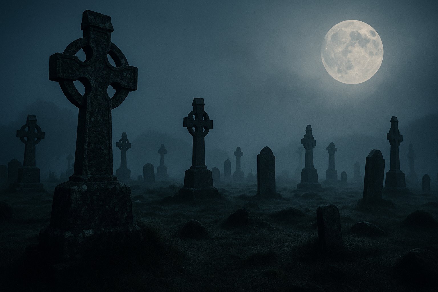 Ein keltischer Friedhof am Abend von Samhain